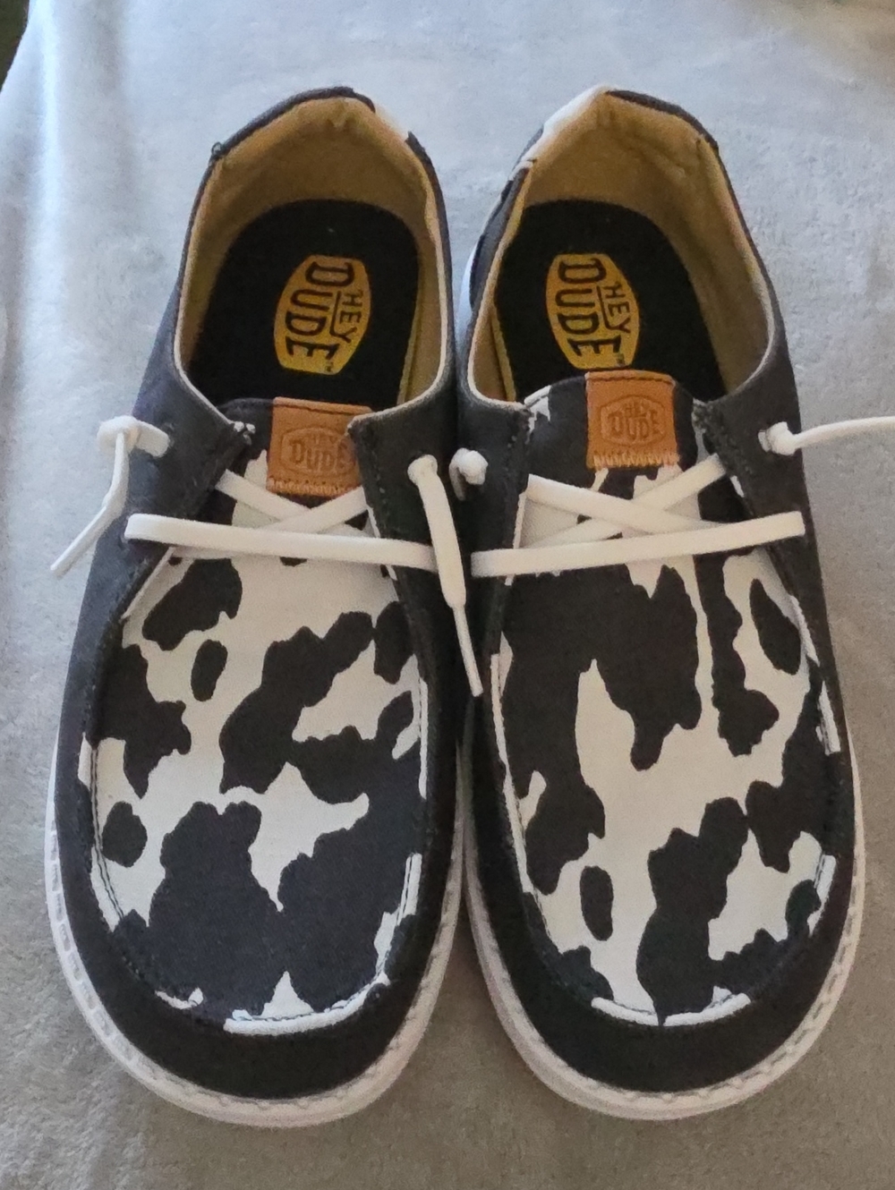 Hey Dude Kids Cow-Print Lace-Up Sneakers in Black & White Size 6